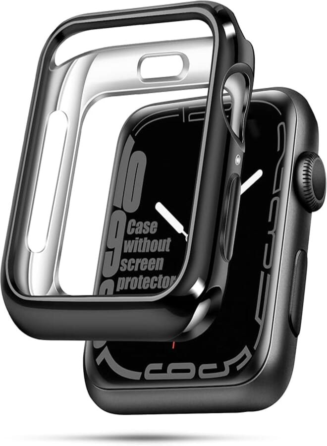 top4cus 45mm Case Soft Flexible Lightweight Anti-Scratch Overall Protective 45mm Iwatch Waterproof Cover Case Shiny Workout Shockproof Bumper Compatible with Apple Watch Series 9/8/7 - Black